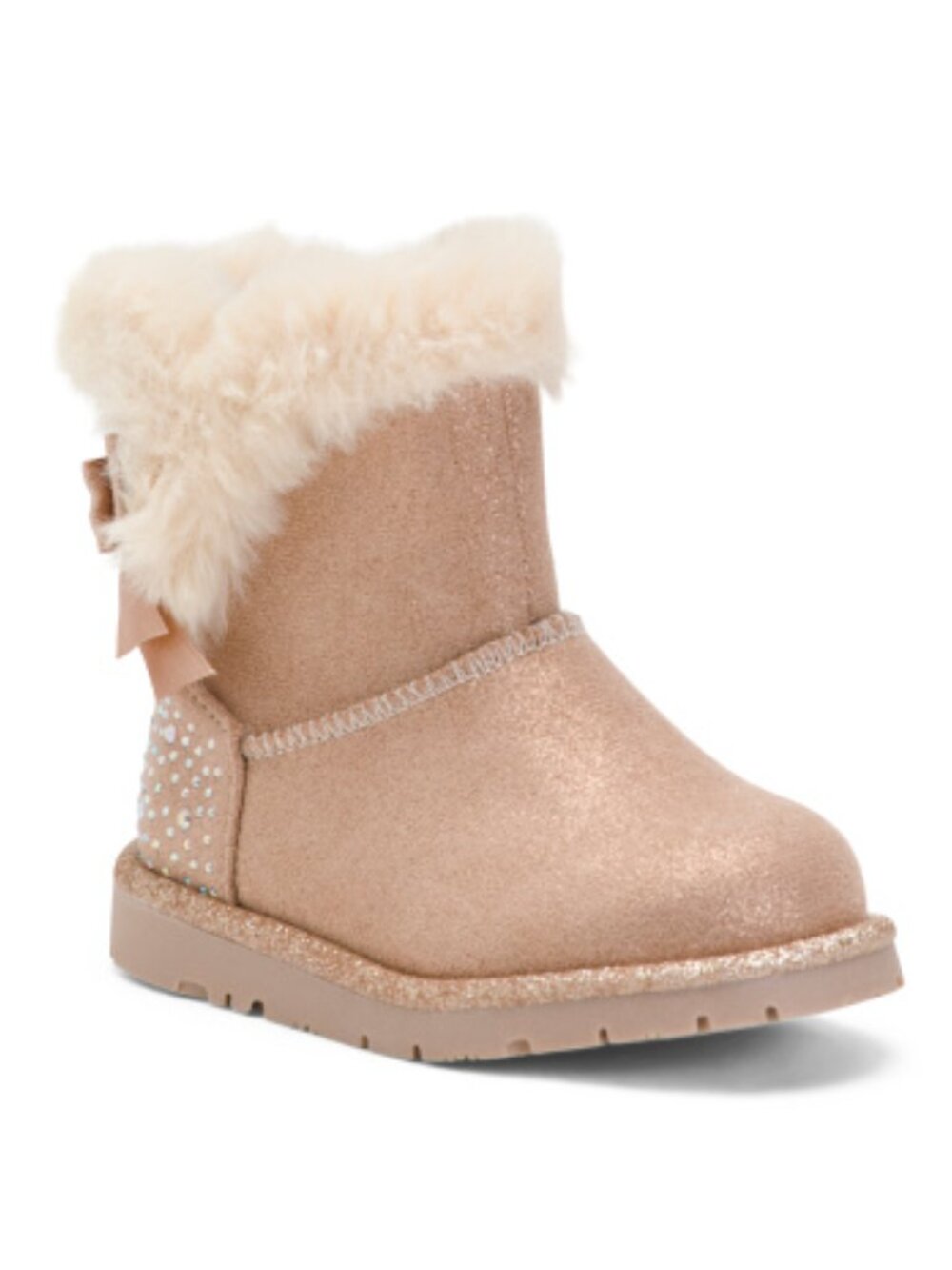 NWT CUPCAKES & CASHMERE Sparkle Cozy Blush Faux-Fur Suede Boots With Bow